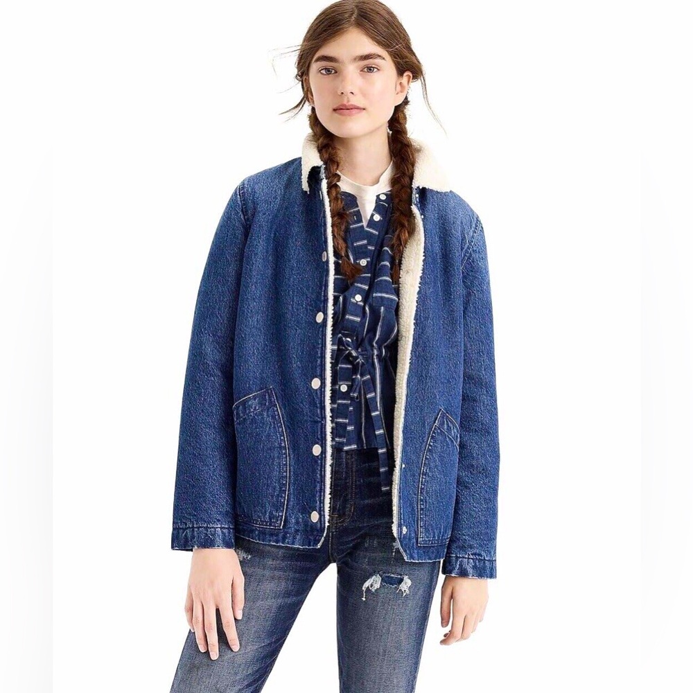 J Crew denim Sherpa swing jacket